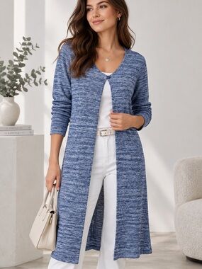Blue Longline Open Cardigan Sweater